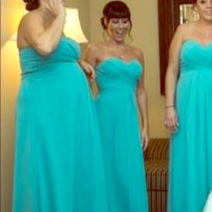 Teal/Aqua evening gown. Sweetheart top. Size 4.